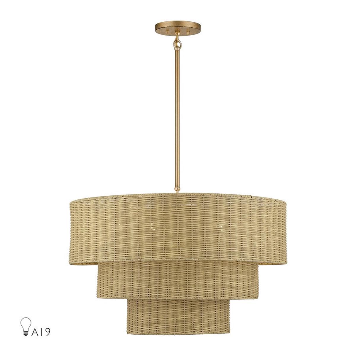 Livex Weavington 6Lt Large Pendant Chandelier, Gold/Rustic Walnut