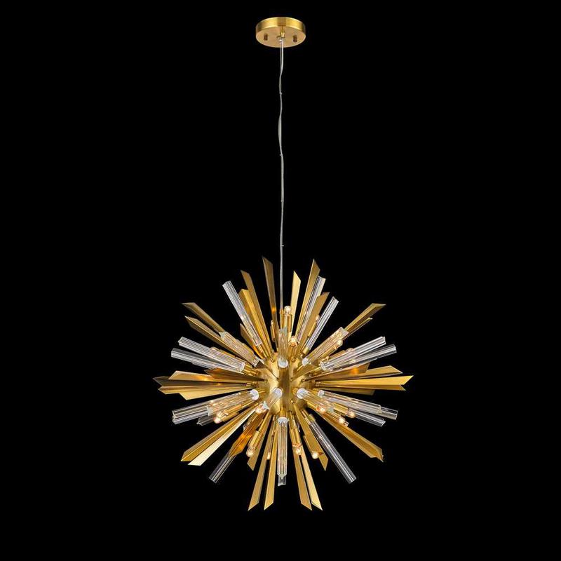 Sunburst 24 Light Chandelier in Antique Brass