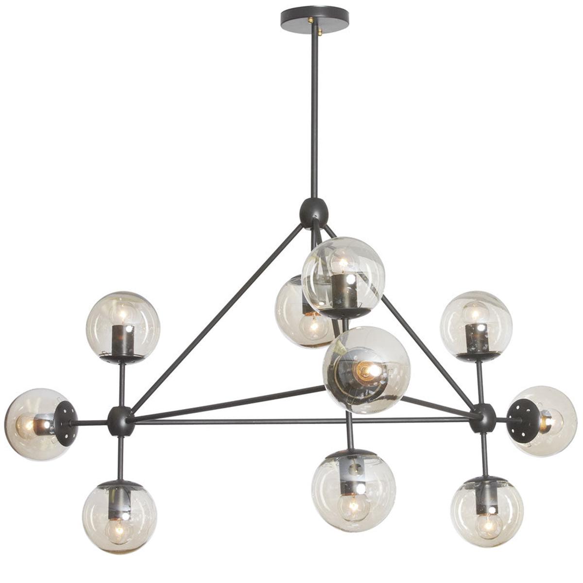 10 Light Triangular Chandelier, Matte Black Finish, Cognac Glass | DMI-4410C-BK