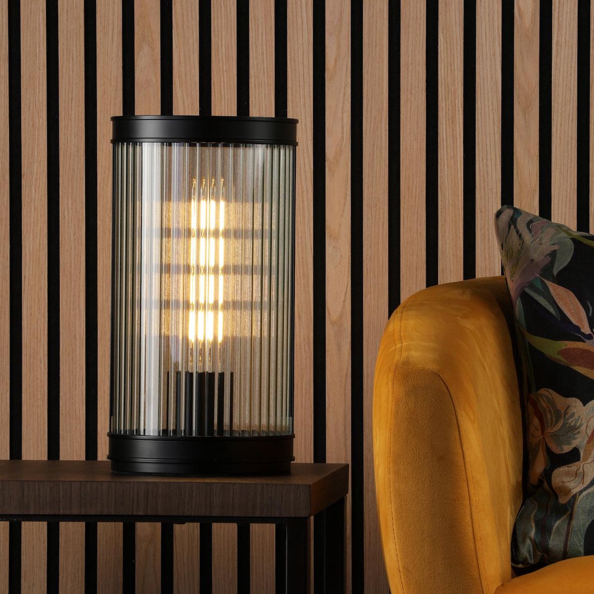Bianka Table Lamp In Matt Black with Ribbed Glass