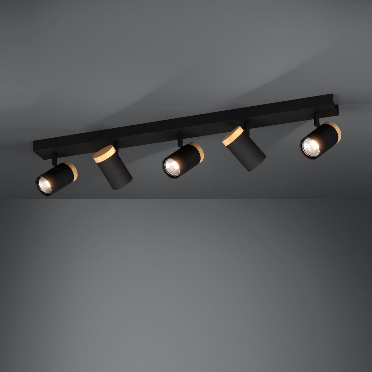 Cartagena Five Light Spotlight in Black with Wood Detail