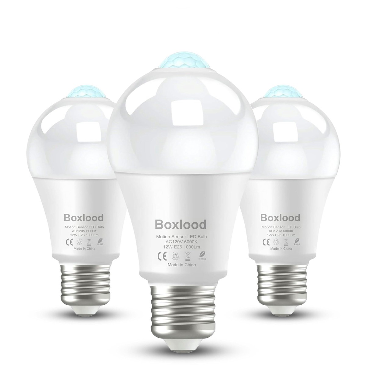 Boxlood Motion Sensor Light Bulbs for Outdoor Indoor,12W(100W Equivalent) A19 E26 6000K Daylight Motion Activated Dusk to Dawn O