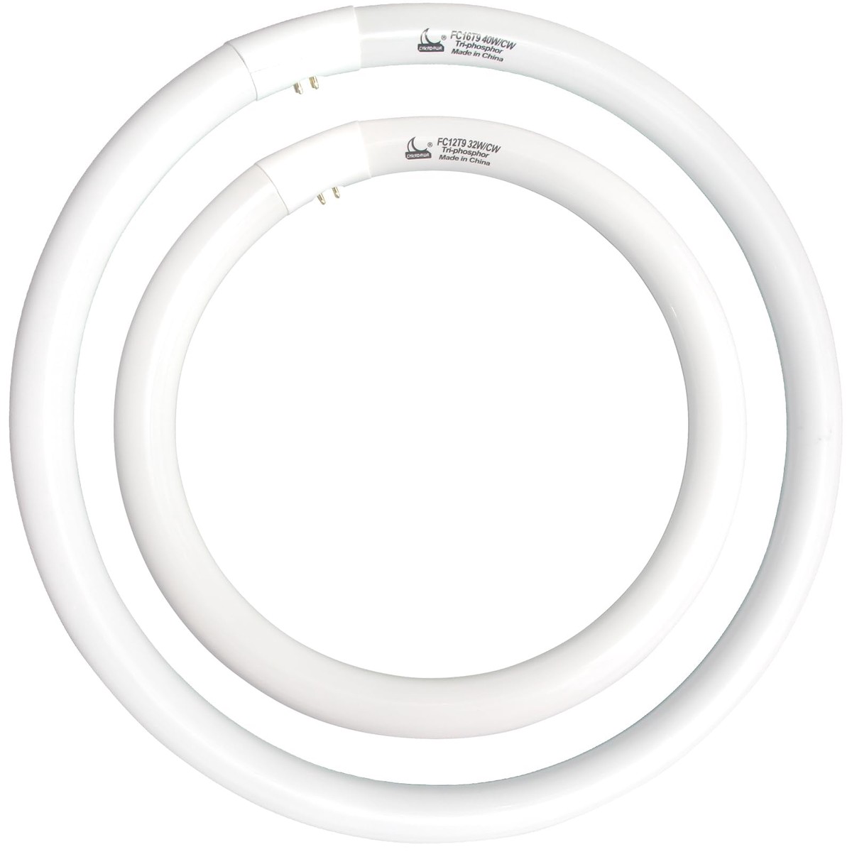 CHKADAWA Round Fluorescent Light Bulb Set - 32W 12" & 40W 16" Cool White, G10q 4 Pin Prong, Glass, 410