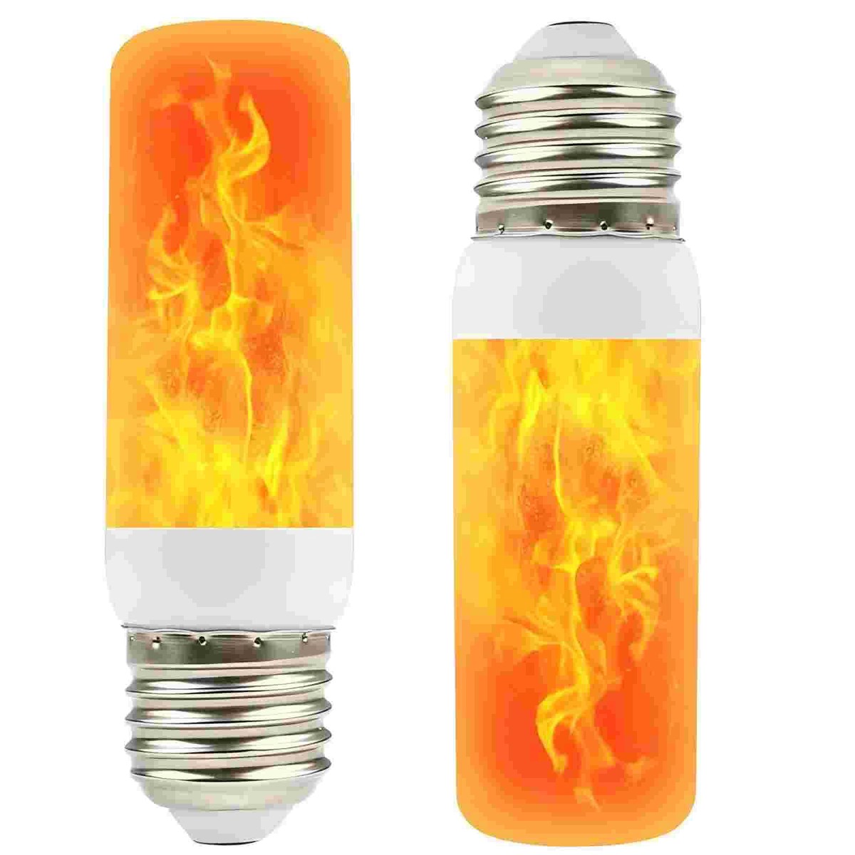 iCrius LED Flame Light Bulbs 2-Pack, E26/E27 Base, 4 Flickering Modes, Warm Yellow - Perfect for Christmas, Halloween, and Party Decor