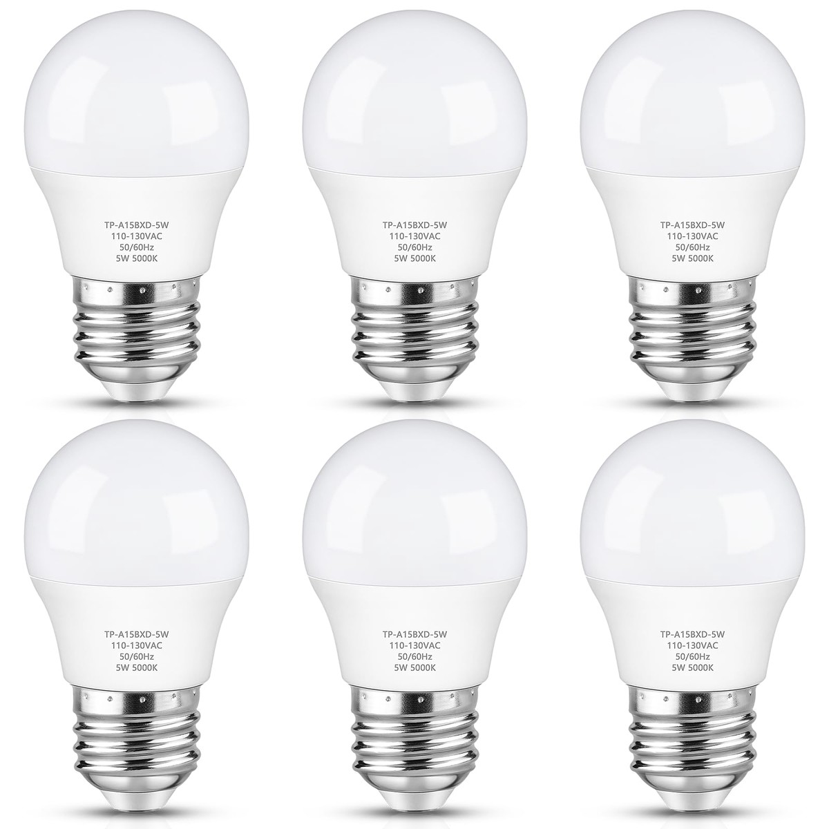 Maylaywood Led Refrigerator Light Bulb, 40 Watt Equivalent A15 Fridge Lights Waterproof Daylight White 5000K 550Lm E26 Base 5W A