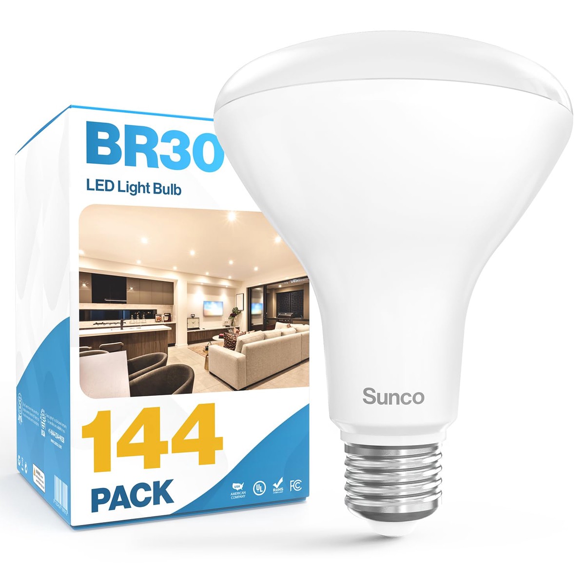 Sunco 144 Pack BR30 Light Bulb LED Recessed Can Light Bulbs, Indoor Flood Lights 850 LM, 11W (65W Equivalent), 5000K Daylight, D