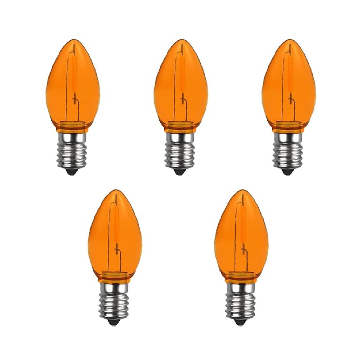 Venusop 5 Pack C7 Orange Led Replacement Christmas Light Bulbs,E12 Candelabra Base, Shatterproof Plastic, For Christmas Outdoor