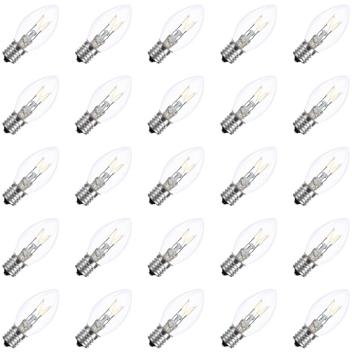 25 Pack C7 Clear Replacement Bulbs Waterproof Ul Certified 5W Incandescent For Indoor/Outdoor Use And Christmas Tree String Lights